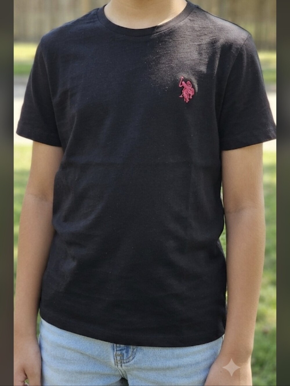 U.S. Polo Assn. Black Short Sleeve Tee with Pink Polo Player Logo